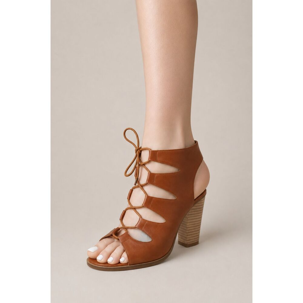 Nature Breeze Cut Out Lace Up Peep Toe Booties